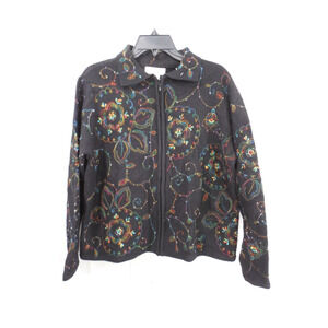 Bechamel Wool Vintage Cardigan Sweater Women’s Black Floral Beaded Embroidery PL